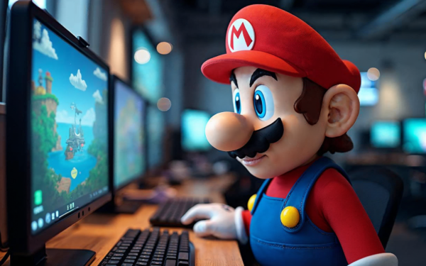 Dans les bureaux de Next Level Games, l'après-Mario Strikers Charged: La scène se déplace au Canada, dans les locaux de Next Level Games. Le récit situe l'action all por 2007, au moment où le studio bénéficie déjà d'une popularité confortable. Le texte insiste sur une d - illustration
